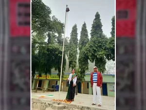 College staff and students taking a pledge for national unity and integrity during the Republic Day celebrations at Janata College, Satmile, Dhenkanal.