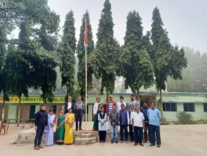 Principal of Janata College, Satmile, delivering a speech on national values and patriotism during the 76th Republic Day event.